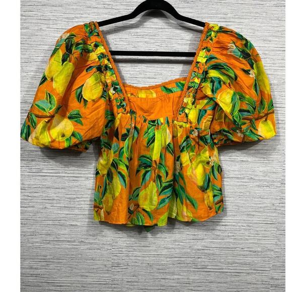 NWTS Farm Rio Orange Chic Pearls Short Sleeve Blouse / Size-Medium - Picture 5 of 12